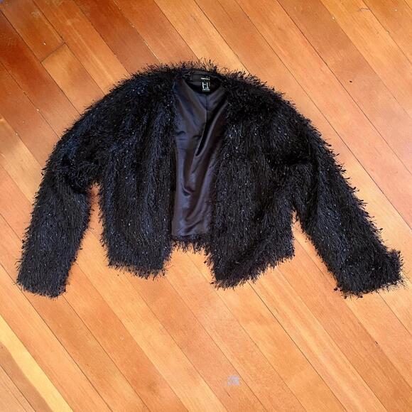 Forever 21 Women's Black Shag Festive Jacket, Size Medium - Picture 2 of 8